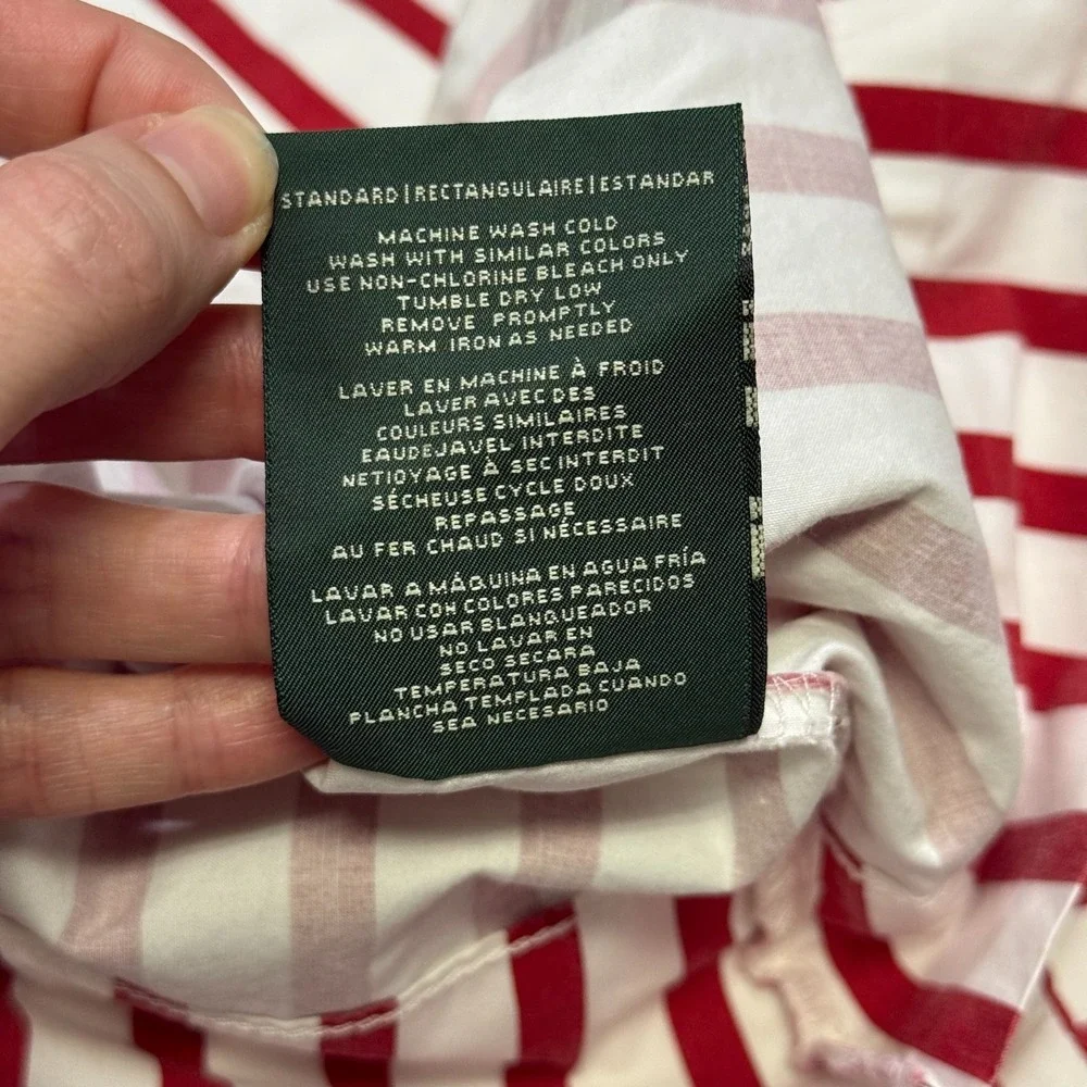 Lauren Ralph Lauren Vintage Twin Sheet Set Red White Stripe 100% Cotton 3pc